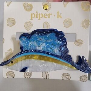 Piper K Blue Swordfish Rhinestones Hair Claw Hair Clip‎ Sea Life Coastal Beach